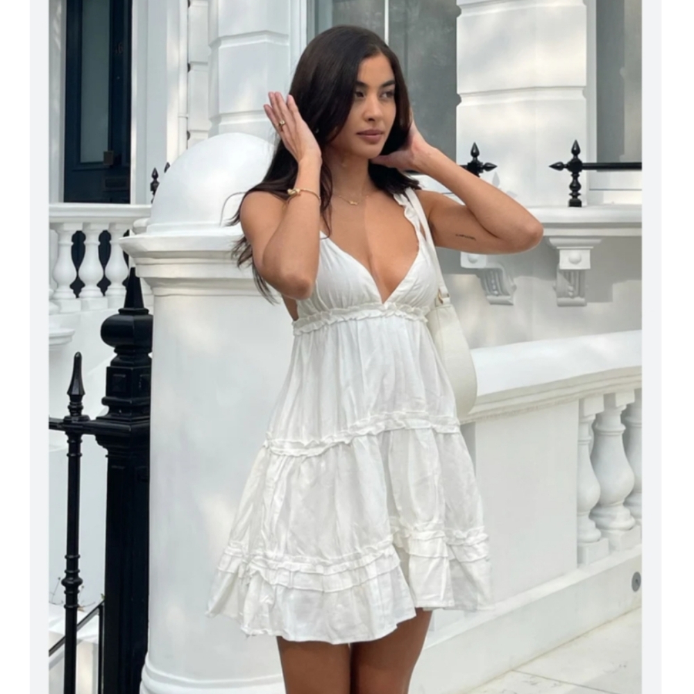 Princess Polly White Romeo Tiered Mini Dress sz 6